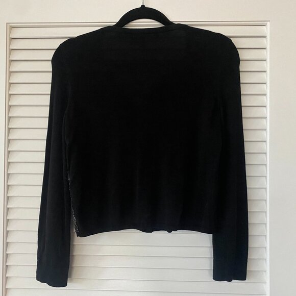 Anthropologie Knitted & Knotted Cropped Cardigan, Black/Sequin, Size S - Picture 2 of 6